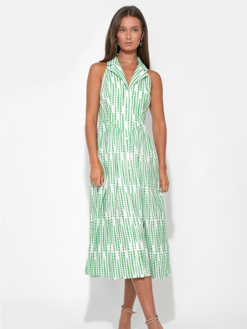 RUBY HALTER EMBROIDERY MIDI DRESS